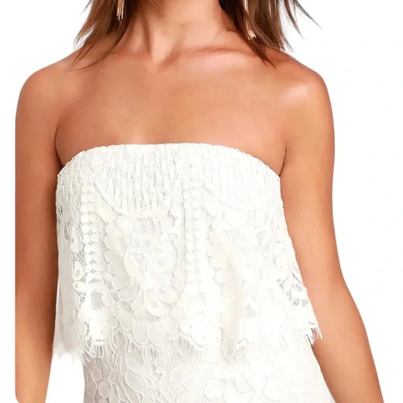 NWT Lulus Delia White Lace Strapless Midi Dress Bridal Party Size S - Picture 2 of 13